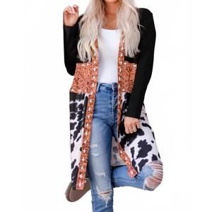 NEW SHEWIN western pattern cow front cardigan in black